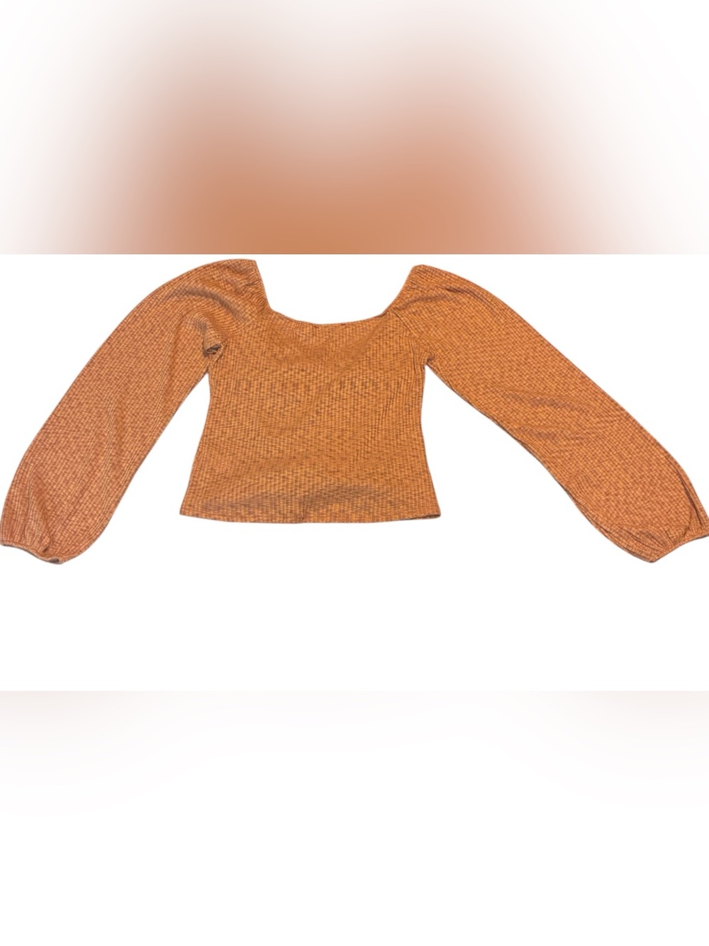 Lulu's Rust Ribbed Ruched Long-Sleeve Square Neck Top - Picture 2 of 6